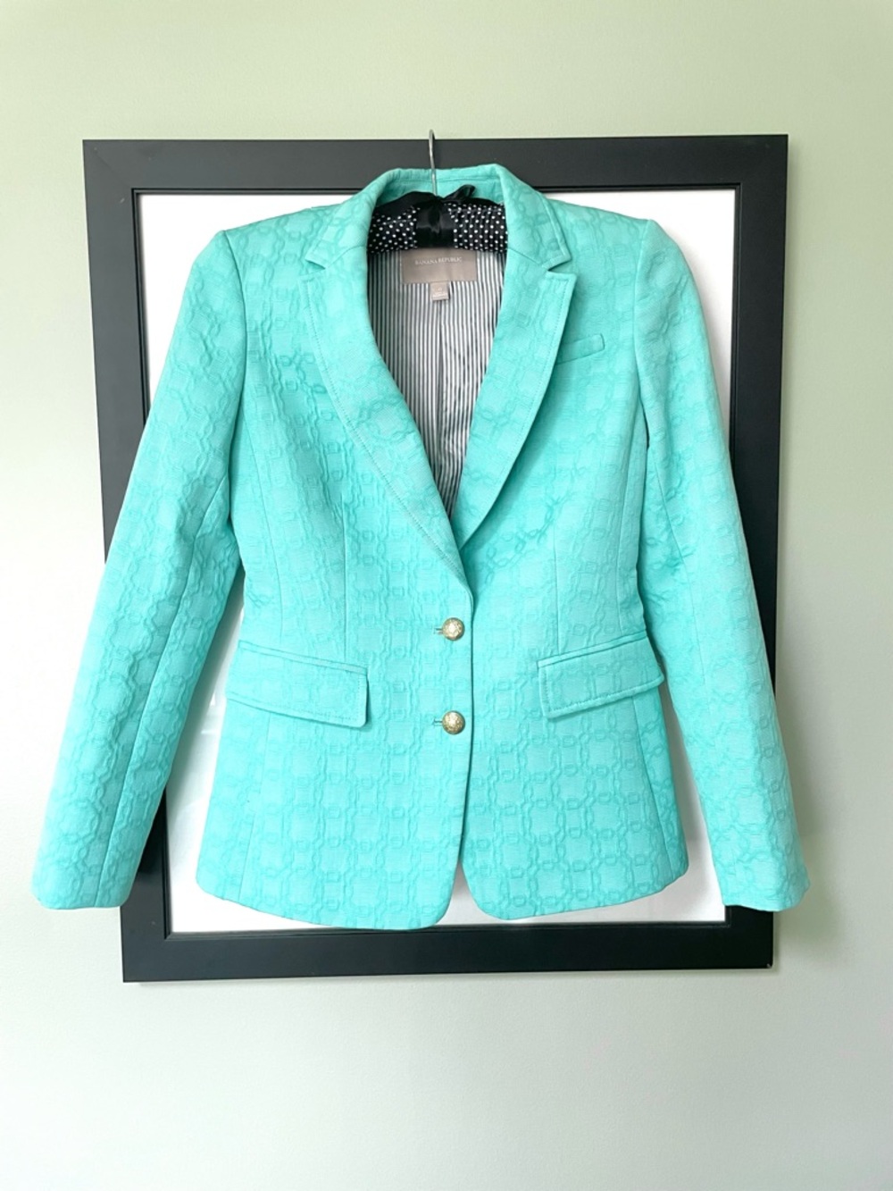 NWOT- Banana Republic Teal Lace-Texture Blazer with Gold Buttons- Size 0-